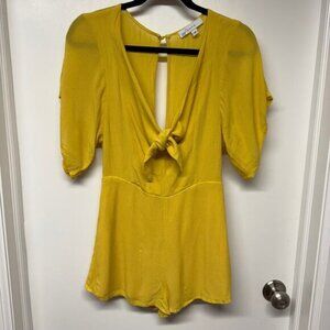 Louna Mustard Tie Romper Flutter Sleeve Open Back Size Small RTR Spring Summer